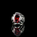 Big Garnet Stone Ring // Silver + Red (8.5)