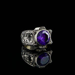 Round Amethyst Ring // Silver + Purple (7)