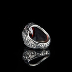 Big Garnet Stone Ring // Silver + Red (6.5)