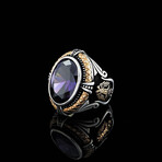 Amethyst Ring + Heraldic Eagle // Silver + Purple + Bronze (6.5)