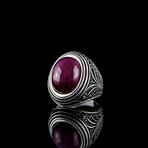 Natural Cabochon Ruby Ring  // Silver + Red (8.5)