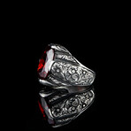 Big Garnet Stone Ring // Silver + Red (5)