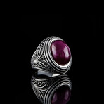 Natural Cabochon Ruby Ring  // Silver + Red (6)