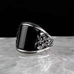 Curved Black Onyx Ring // Silver + Black (5.5)