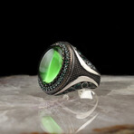 Green Amber Ring // Silver + Green (6)