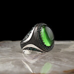 Green Amber Ring // Silver + Green (7)
