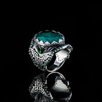 Large Green Stone Ring // Silver+ Green (7)