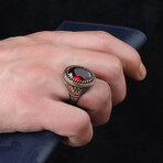 Two-Toned Elegant Ring + Red Stone // Silver + Red + Bronze (7.5)