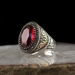 Two-Toned Elegant Ring + Red Stone // Silver + Red + Bronze (6.5)