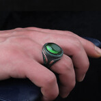 Green Amber Ring // Silver + Green (7)