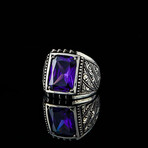 Hand Engraved Amethyst Ring  // Silver + Purple (5.5)