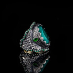 Large Green Stone Ring // Silver+ Green (6)