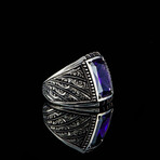 Hand Engraved Amethyst Ring  // Silver + Purple (8.5)