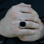 Modern Design Stone Ring // Silver + Black (5.5)