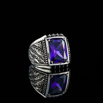 Hand Engraved Amethyst Ring  // Silver + Purple (8)