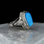 Large Natural Turquoise Ring // Silver + Turquoise (7.5)