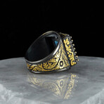 Luxurious Paraiba Tourmaline Ring // Gold, Black, Blue (7.5)