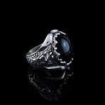 Hand Engraved Black Onyx Ring // Silver + Black (8.5)