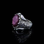 Natural Ruby Ring // Red + Silver (6.5)