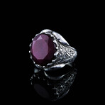 Natural Ruby Ring // Red + Silver (5.5)
