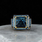 Classy Blue Topaz Ring // Blue + Gold + Black (7.5)