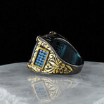 Classy Blue Topaz Ring // Blue + Gold + Black (8.5)