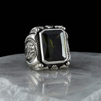 Large Peridot Crystal Ring // Silver + Green (5.5)