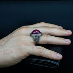 Natural Cabochon Ruby Ring  // Silver + Red (8)