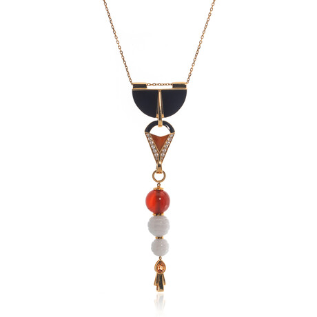 Lalique Opera 18k Rose Gold Diamond + Jade + Carnelian Necklace // Store Display