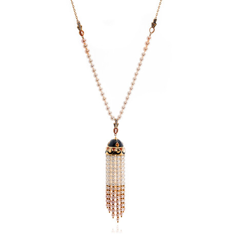 Lalique Oiseau 18k Rose Gold Diamond + Pearl + Jade Necklace // Store Display