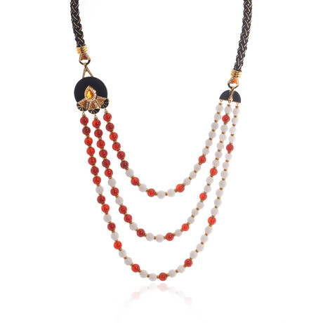 Lalique Oiseau 18k Rose Gold Diamond + Carnelian Necklace // Store Display