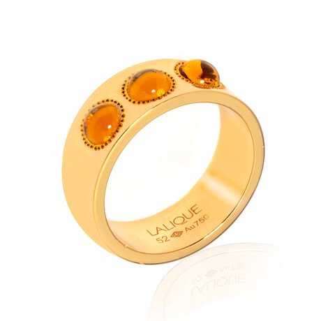 Lalique Petillante 18k Yellow Gold + Amber Crystal Ring // Ring Size 6 // Store Display