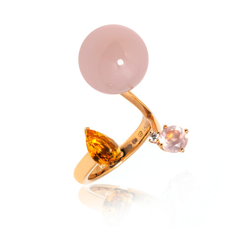 Lalique 18k Rose Gold Diamond + Pink Agate Ring // Ring Size 4 // Store Display