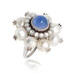 Lalique Muguet 18k White Gold + Diamond + Cabochon Ring // Ring Size 6.75 // Store Display