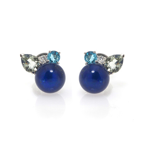 Lalique 18k White Gold Diamond + Lapis Lazuli Earrings // Store Display