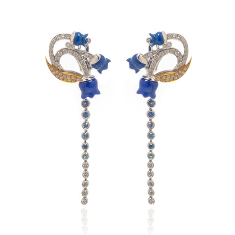 Lalique Muguet 18k White + 18k Yellow Gold + Diamond + Sapphire Earrings // Store Display