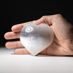 Polished Natural "Cat's Eye" Selenite Heart + Acrylic Display Stand