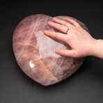 Genuine Polished Rose Quartz Heart + Acrylic Display Stand // Huge