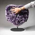 Massive Genuine Amethyst Clustered Heart + Custom Metal Stand
