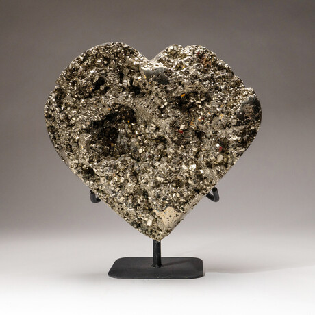 Genuine Pyrite Clustered Heart + Custom Metal Stand
