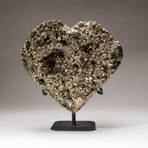 Genuine Pyrite Clustered Heart + Custom Metal Stand
