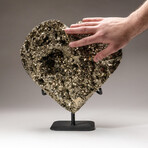 Genuine Pyrite Clustered Heart + Custom Metal Stand