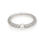 Mimi Milano Nagai Sirenette 18k White Gold Diamond + Pearl Ring // Ring Size 6.75