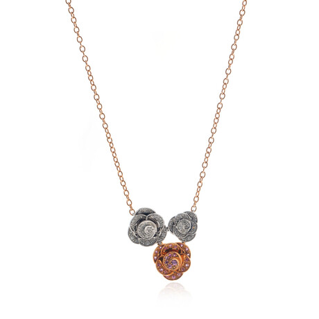 Rose 18k Rose Gold + 18k White Gold Diamond + Sapphire Necklace II // 16" // Store Display