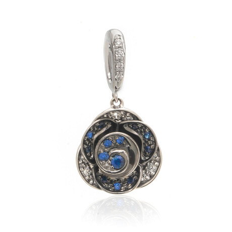 Mimi Milano 18k White Gold Diamond + Sapphire Rose Pendant // Store Display