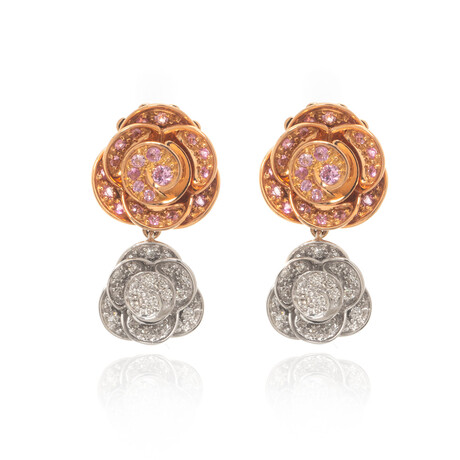Mimi Milano Rose 18k Rose + 18k White Gold Diamond + Sapphire Earrings // Store Display