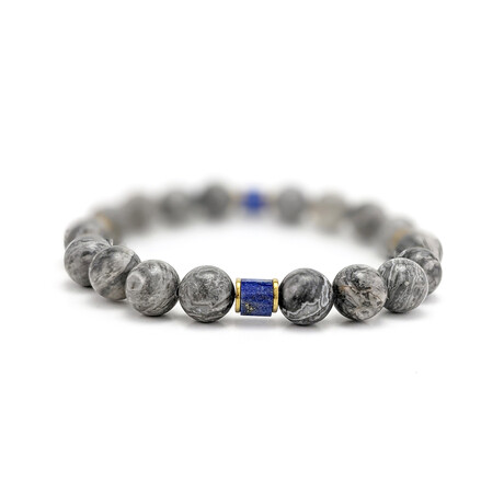 Jasper + Lapis Lazuli Bead Bracelet // Gray + Blue + Gold