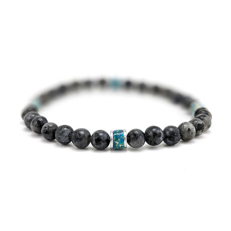 Labradorite + Imperial Jasper Bead Bracelet // Gray + Blue + Silver