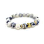 Matte Sodalite + Lava Bead Bracelet // White + Blue + Gold