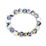 Matte Sodalite + Lava Bead Bracelet // White + Blue + Gold
